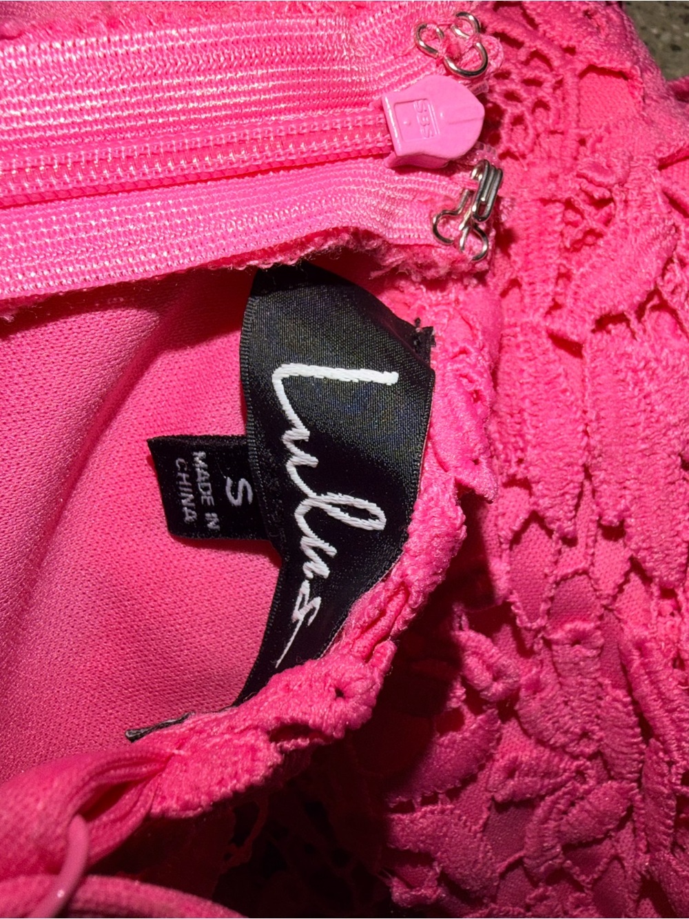Lulu’s So Into You Hot Pink Crochet Lace Bustier Skater Dress-NWT-Small - Picture 9 of 10